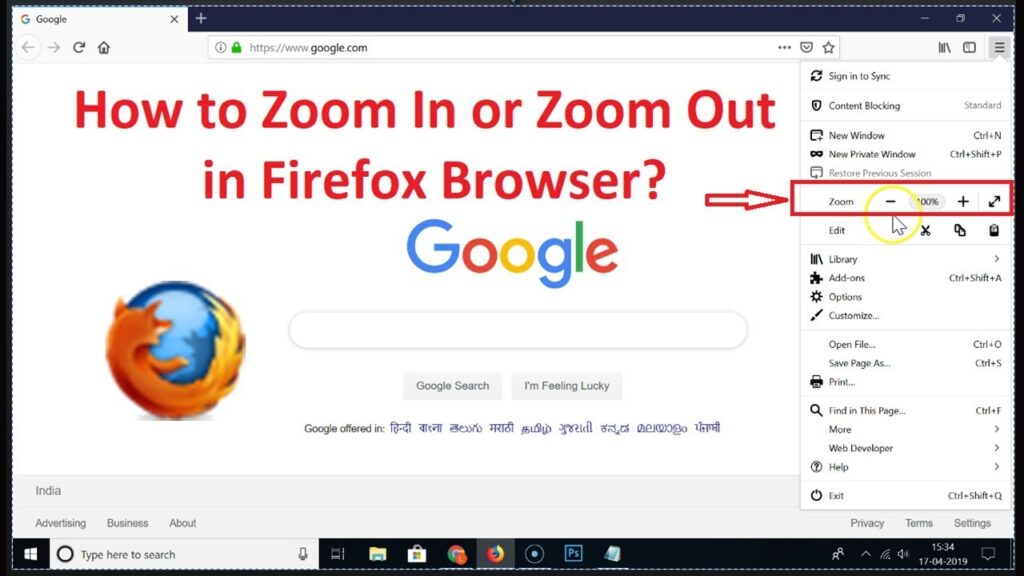 Steps to Zoom in or Out at Firefox